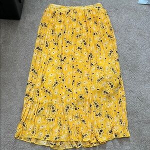 Pleated Yellow Floral Midi Skirt Small Fully Lined